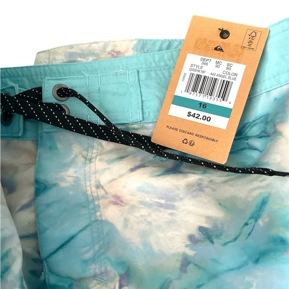 Quiksilver Blue and White Tie-Dye Swim Shorts